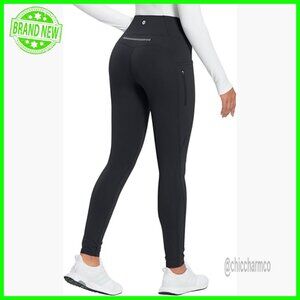Fleece Lined Leggings Water Resistant High Waist Winter Running Hiking Pants